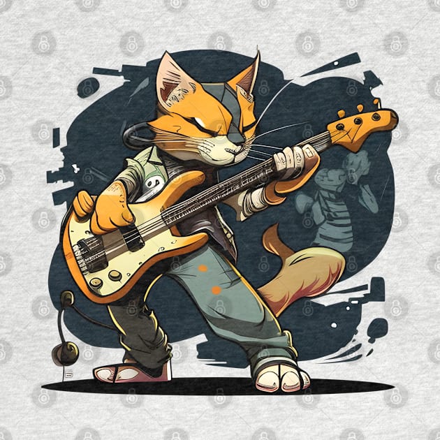 Funny Rock Cat Playing Guitar - Love Cats by Felix Rivera